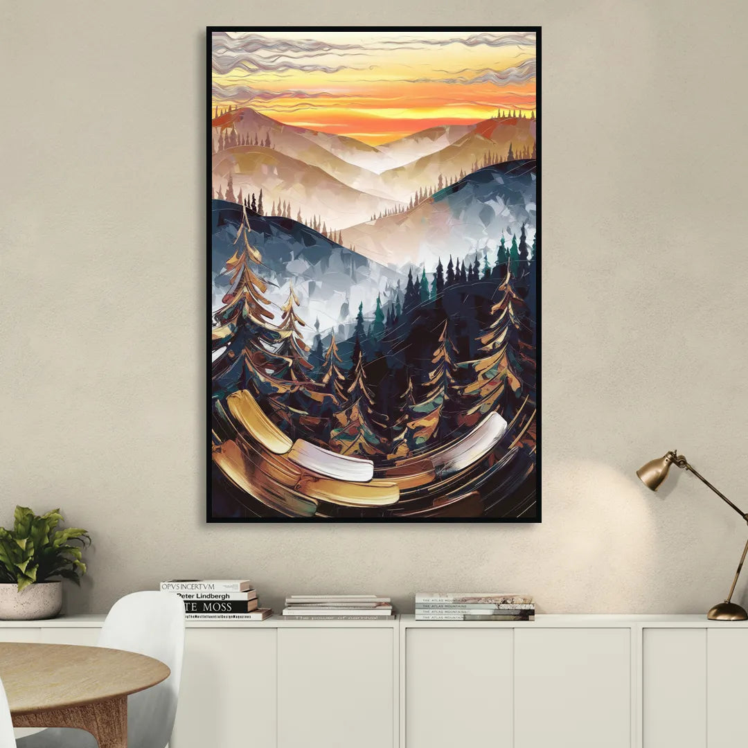 Asheville Blue Ridge Sunset Sitting Room - Black Canvas Wall Art