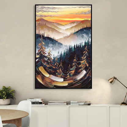 Asheville Blue Ridge Sunset Sitting Room - Black Canvas Wall Art