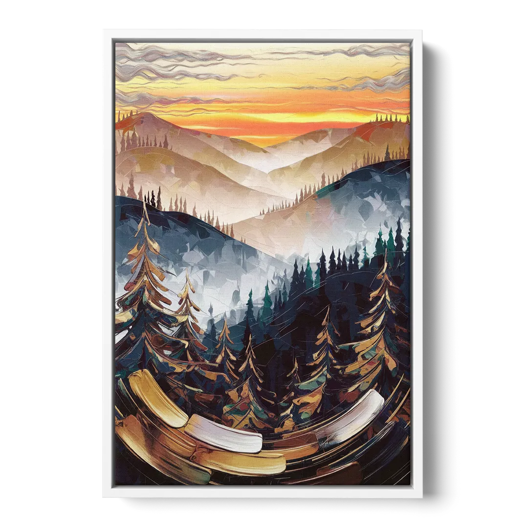 Asheville Blue Ridge Sunset Front - White Canvas Wall Art