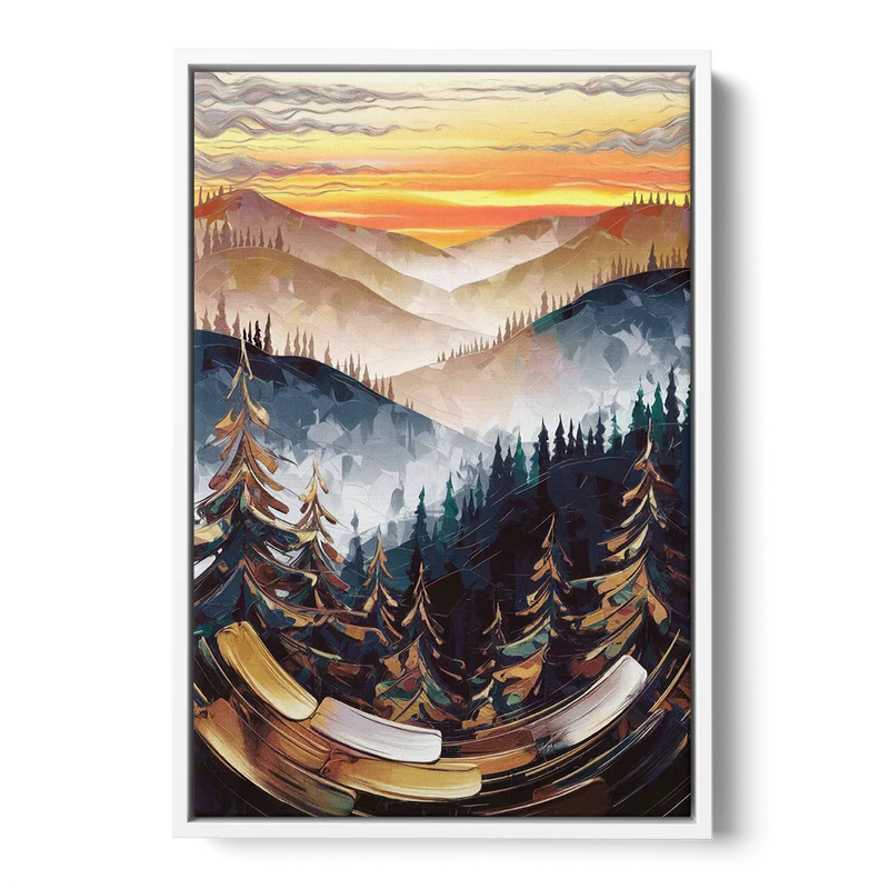 Asheville Blue Ridge Sunset Front - White Canvas Wall Art