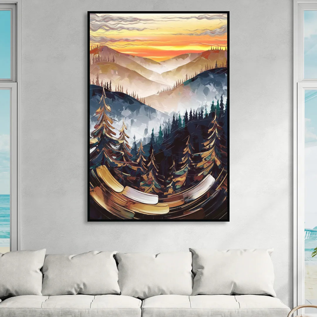 Asheville Blue Ridge Sunset Living Room - Black Canvas Wall Art