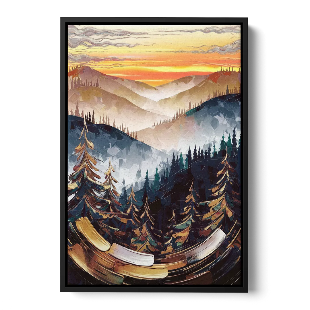 Asheville Blue Ridge Sunset Front - Black Canvas Wall Art