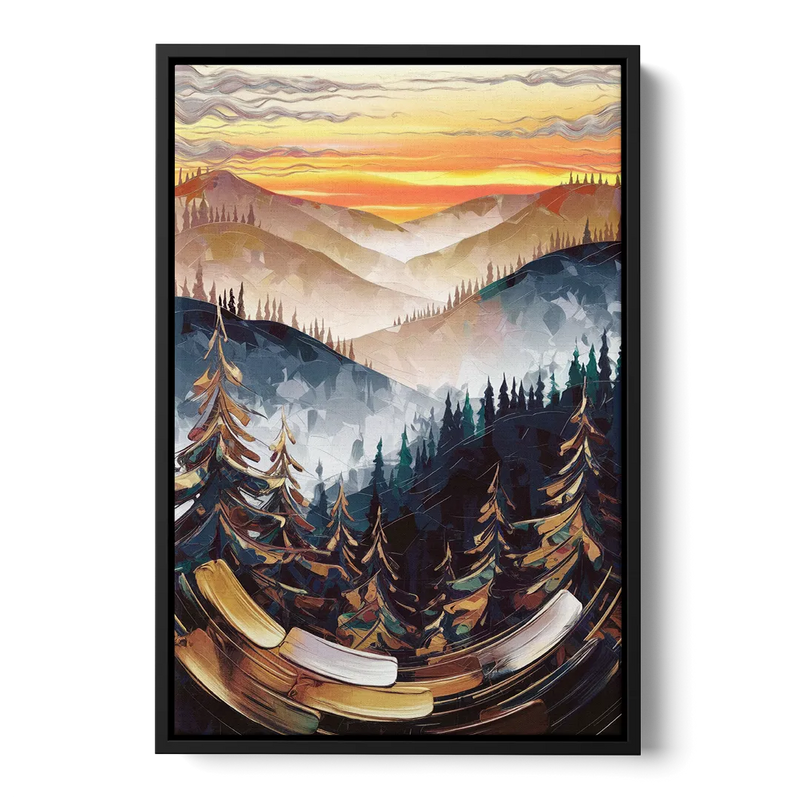 Asheville Blue Ridge Sunset Front - Black Canvas Wall Art