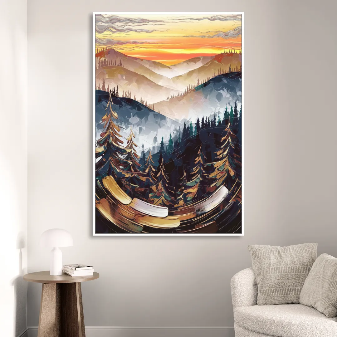Asheville Blue Ridge Sunset Sitting Room - White Canvas Wall Art