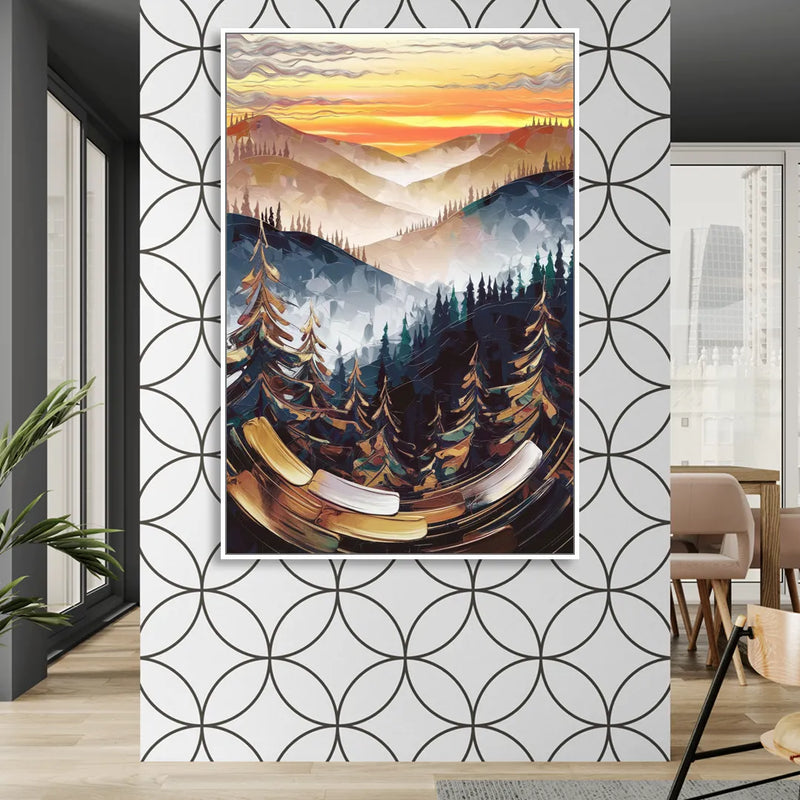 Asheville Blue Ridge Sunset Living Room - White Canvas Wall Art