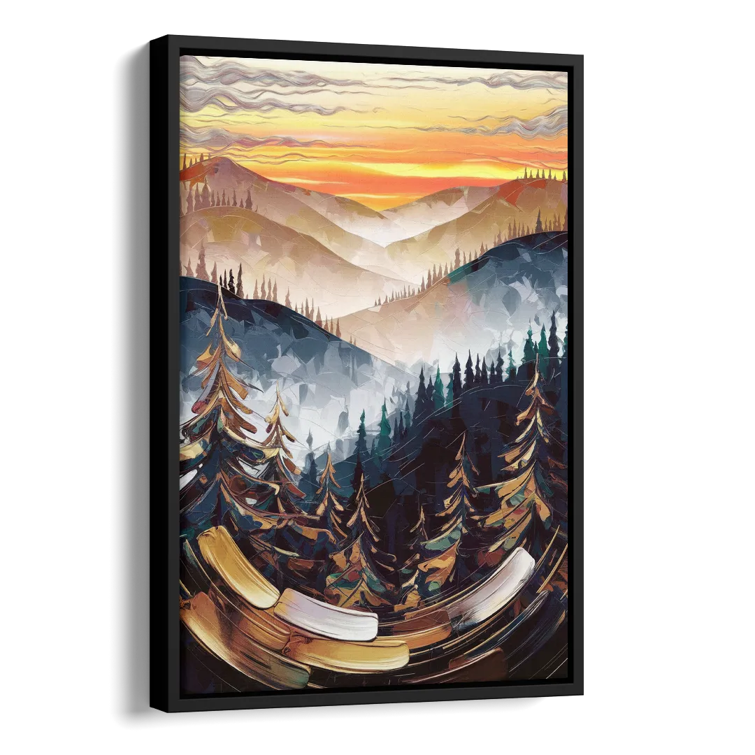 Asheville Blue Ridge Sunset Side - Black Canvas Wall Art