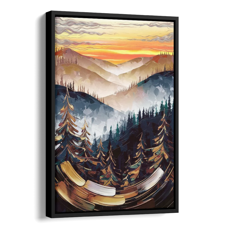 Asheville Blue Ridge Sunset Side - Black Canvas Wall Art