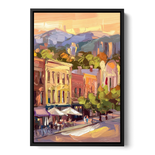 Asheville Downtown Landmarks - Black Framed Canvas Wall Art - Front