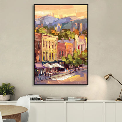 Asheville Downtown Landmarks Living Room - Black Canvas Wall Art