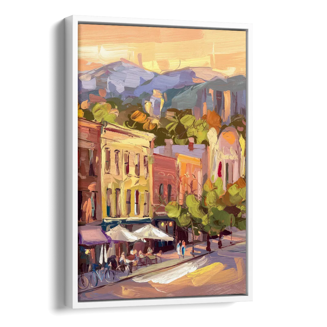Asheville Downtown Landmarks Side - White Canvas Wall Art