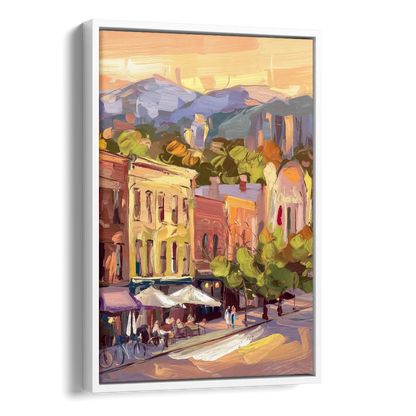 Asheville Downtown Landmarks Side - White Canvas Wall Art
