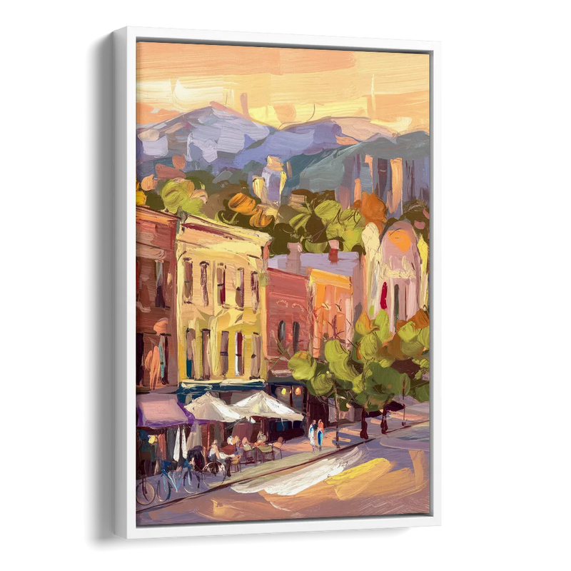 Asheville Downtown Landmarks Side - White Canvas Wall Art