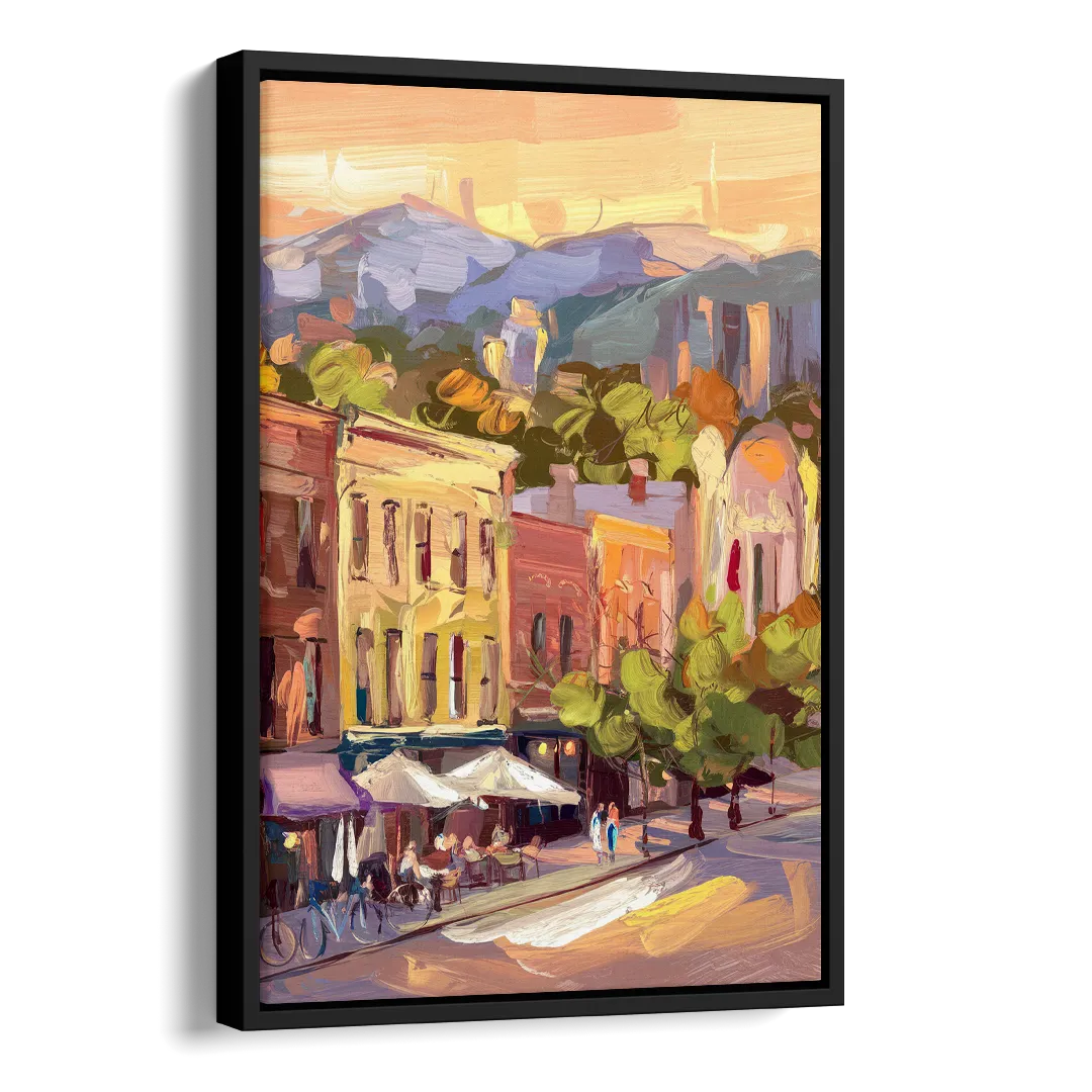 Asheville Downtown Landmarks Side - Black Canvas Wall Art