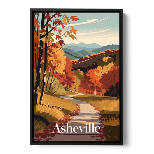 Asheville Fall Foliage Scene - Black Framed Canvas Wall Art - Front
