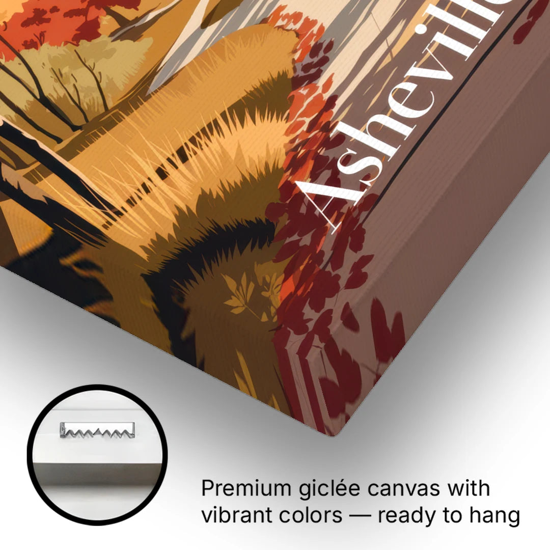 Asheville Fall Foliage Scene - Canvas Wall Art - Gallery Wrap Corner