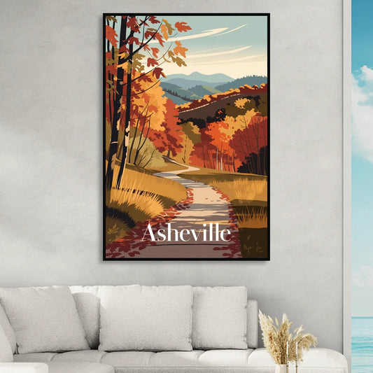 Asheville Fall Foliage Scene Living Room - Black Canvas Wall Art