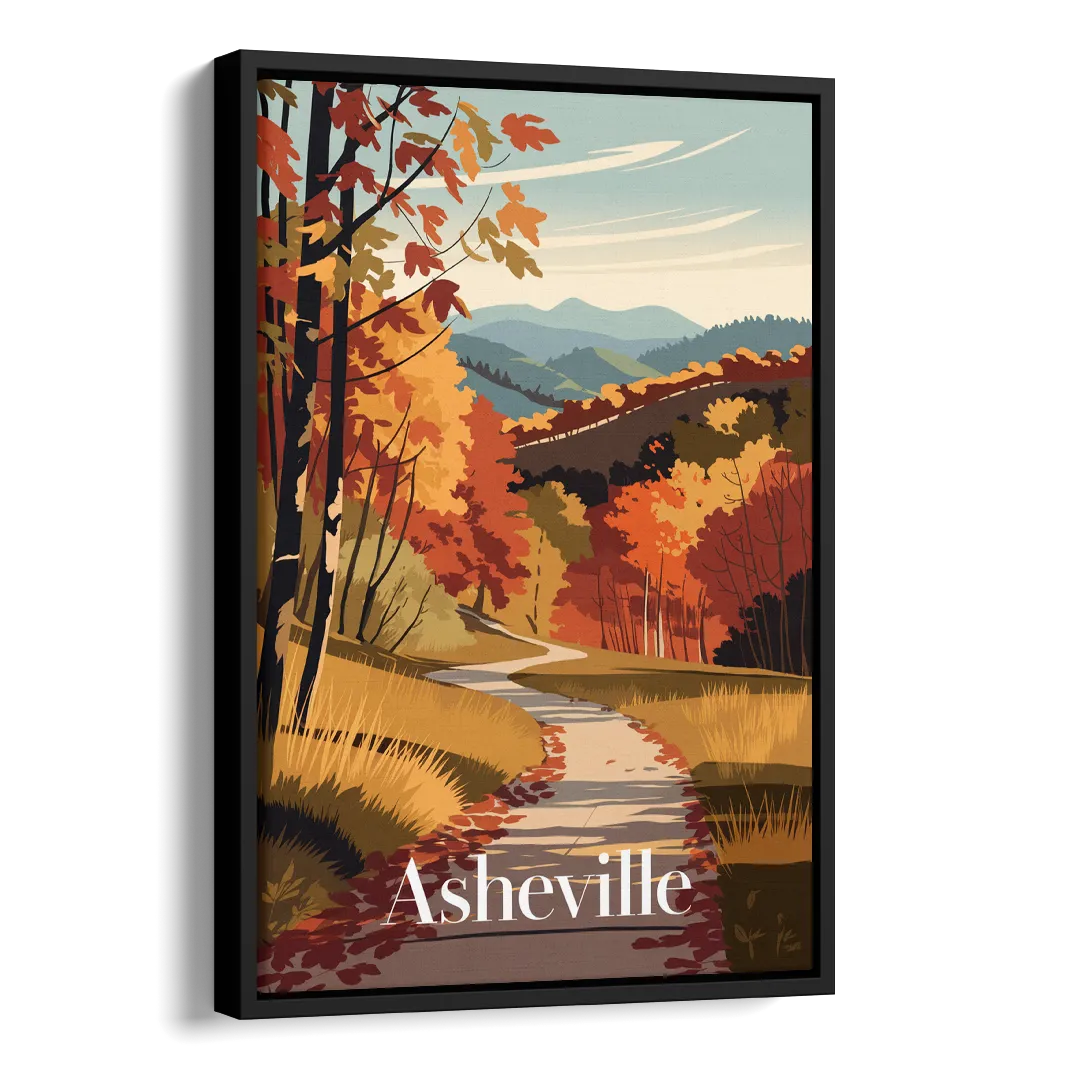 Asheville Fall Foliage Scene Side - Black Canvas Wall Art