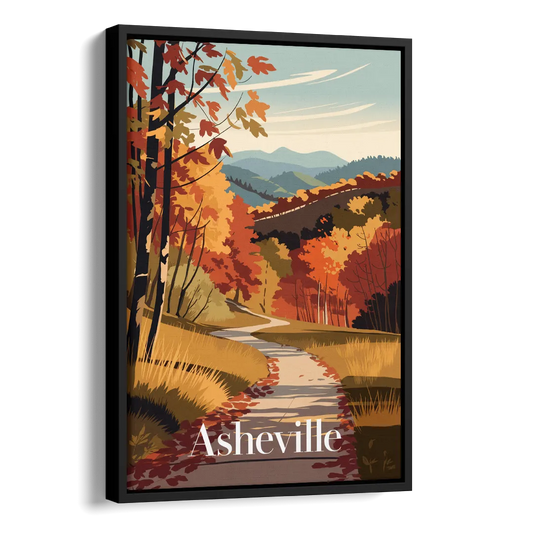 Asheville Fall Foliage Scene Side - Black Canvas Wall Art