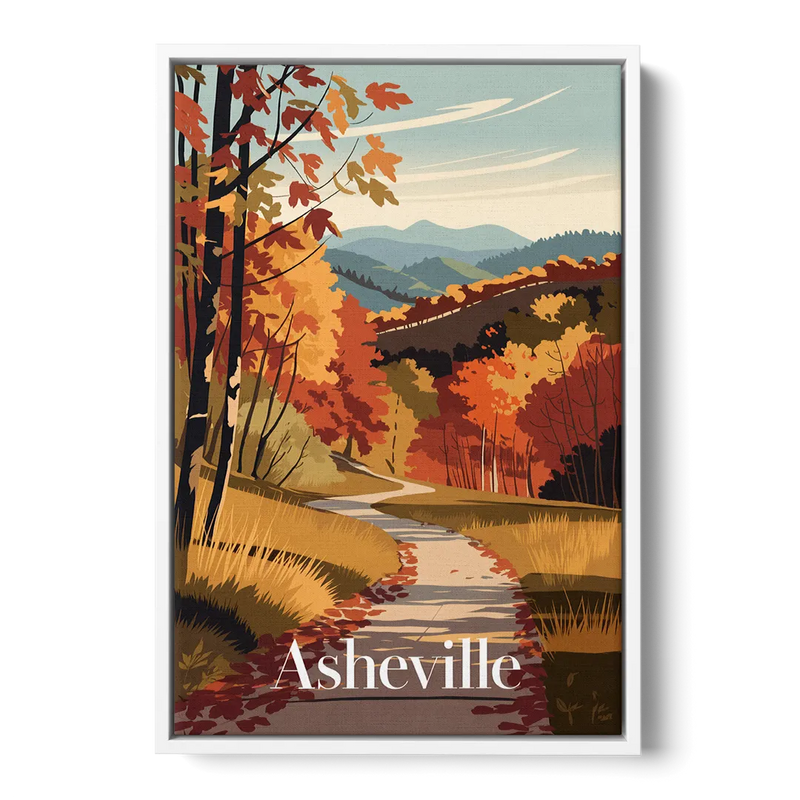 Asheville Fall Foliage Scene Front - White Canvas Wall Art