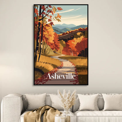 Asheville Fall Foliage Scene Sitting Room - Black Canvas Wall Art