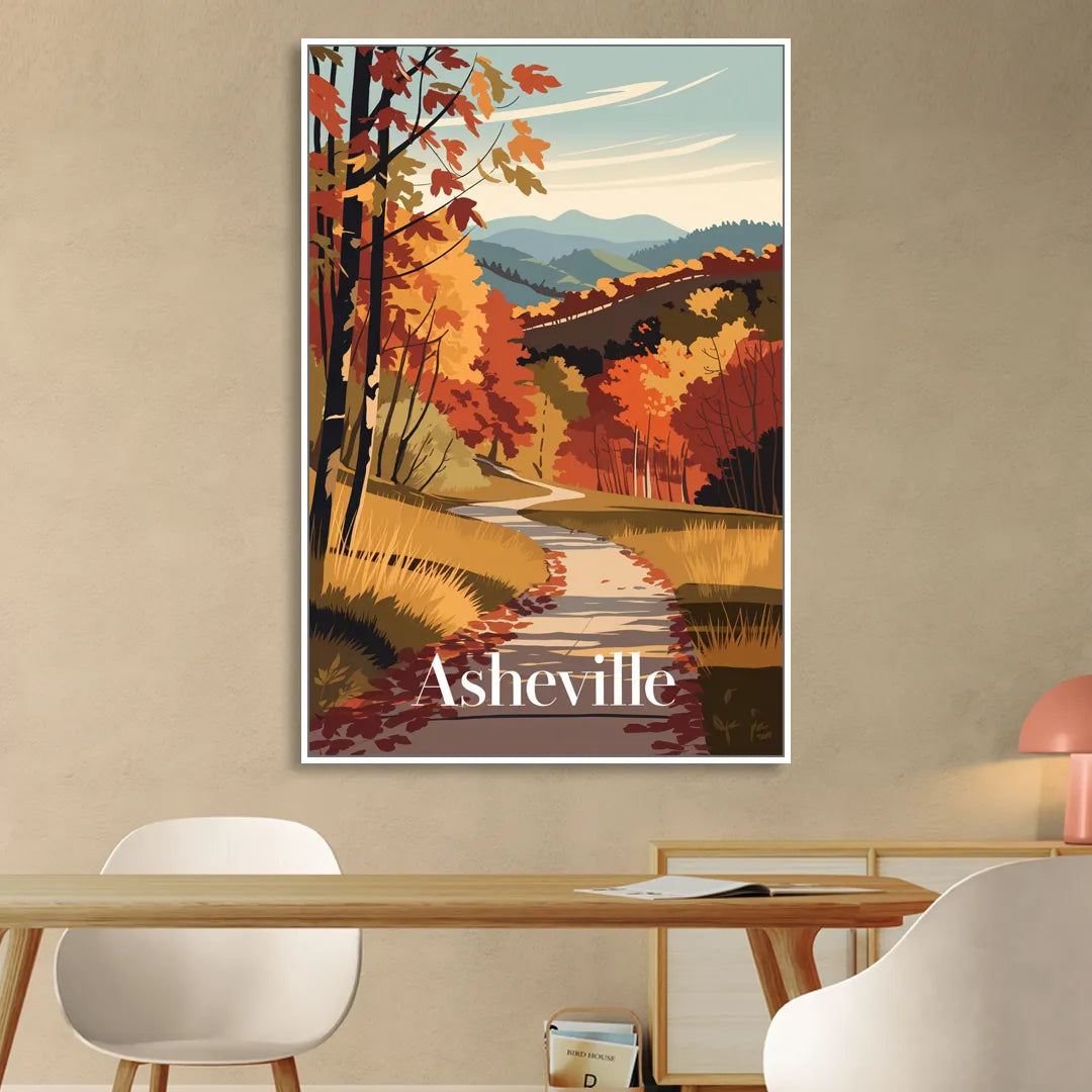 Asheville Fall Foliage Scene Living Room - White Canvas Wall Art