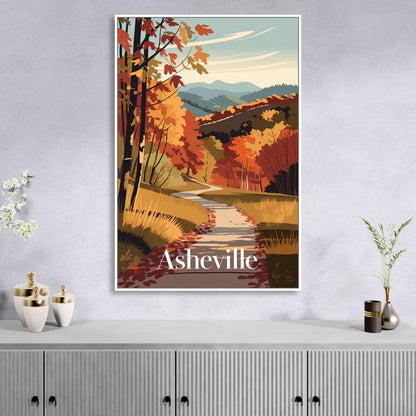 Asheville Fall Foliage Scene Sitting Room - White Canvas Wall Art