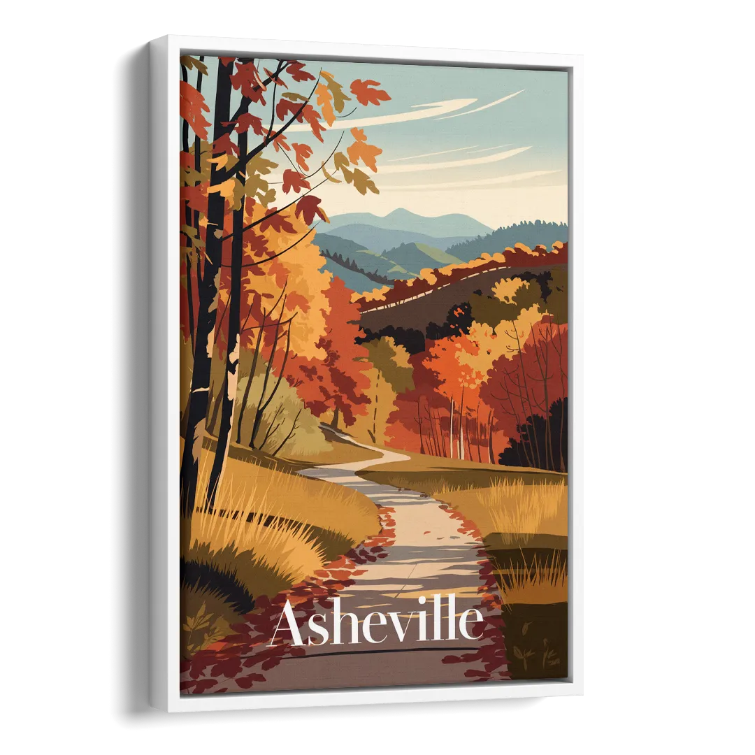 Asheville Fall Foliage Scene Side - White Canvas Wall Art