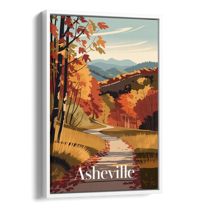 Asheville Fall Foliage Scene Side - White Canvas Wall Art