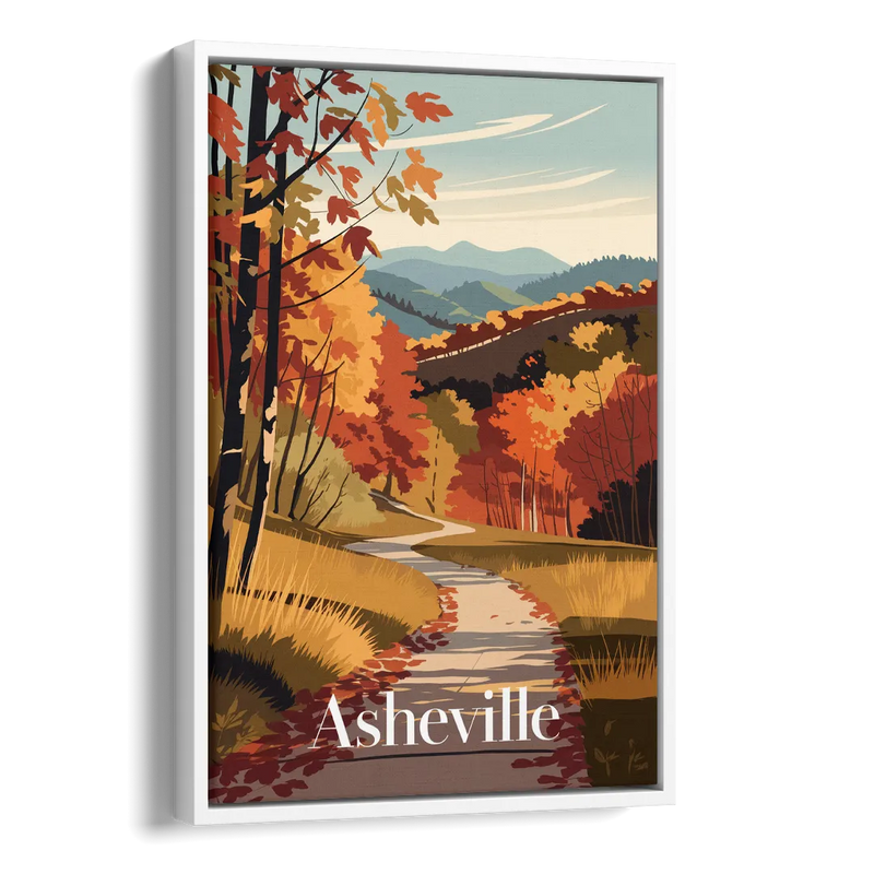 Asheville Fall Foliage Scene Side - White Canvas Wall Art