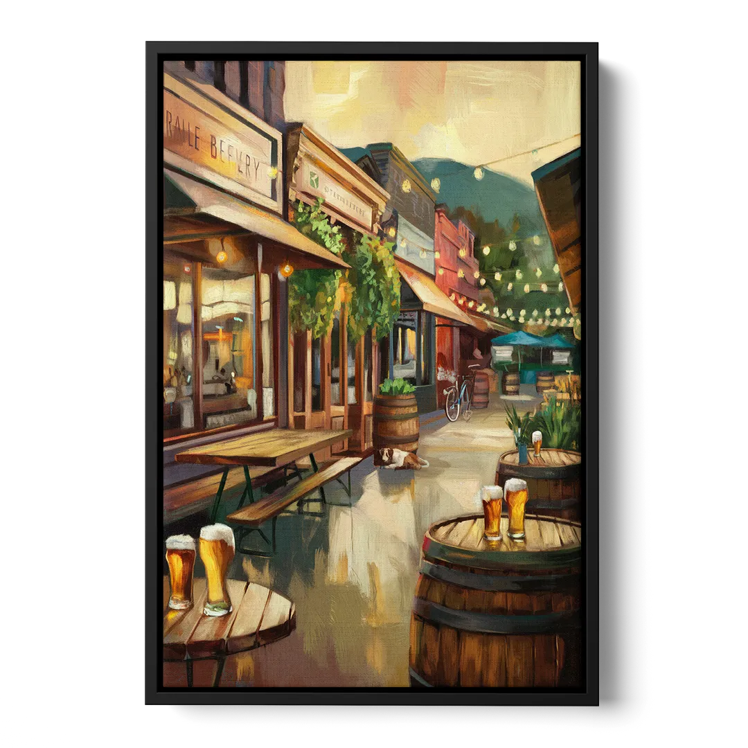 Asheville Local Brewery District Front - Black Canvas Wall Art