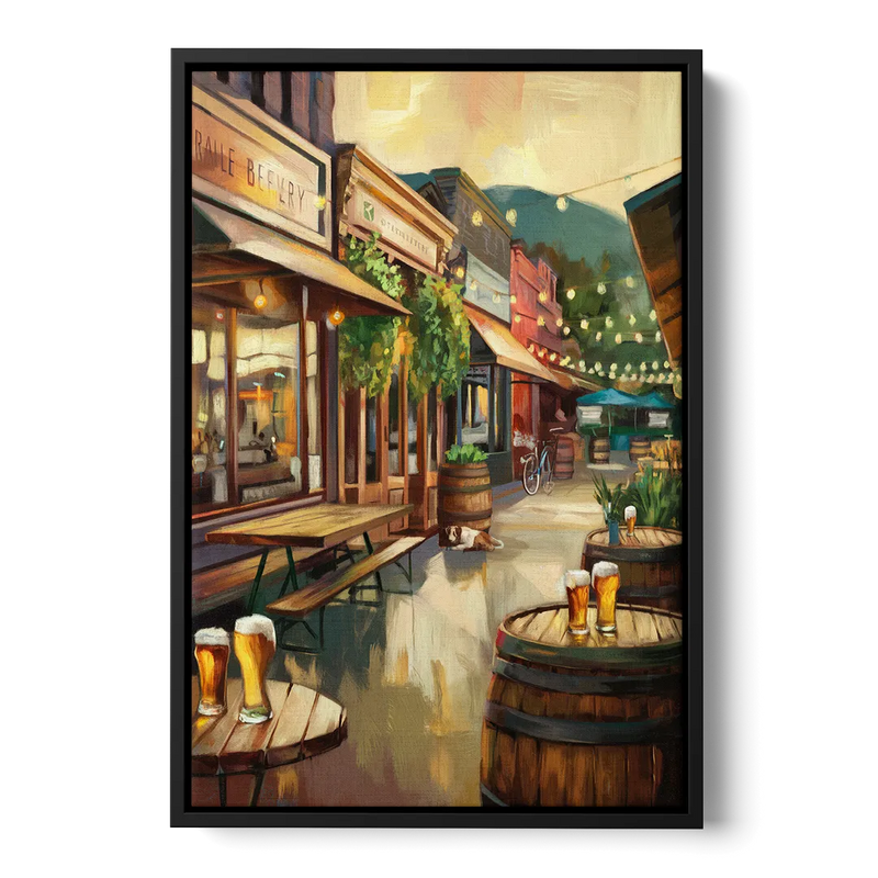 Asheville Local Brewery District Front - Black Canvas Wall Art