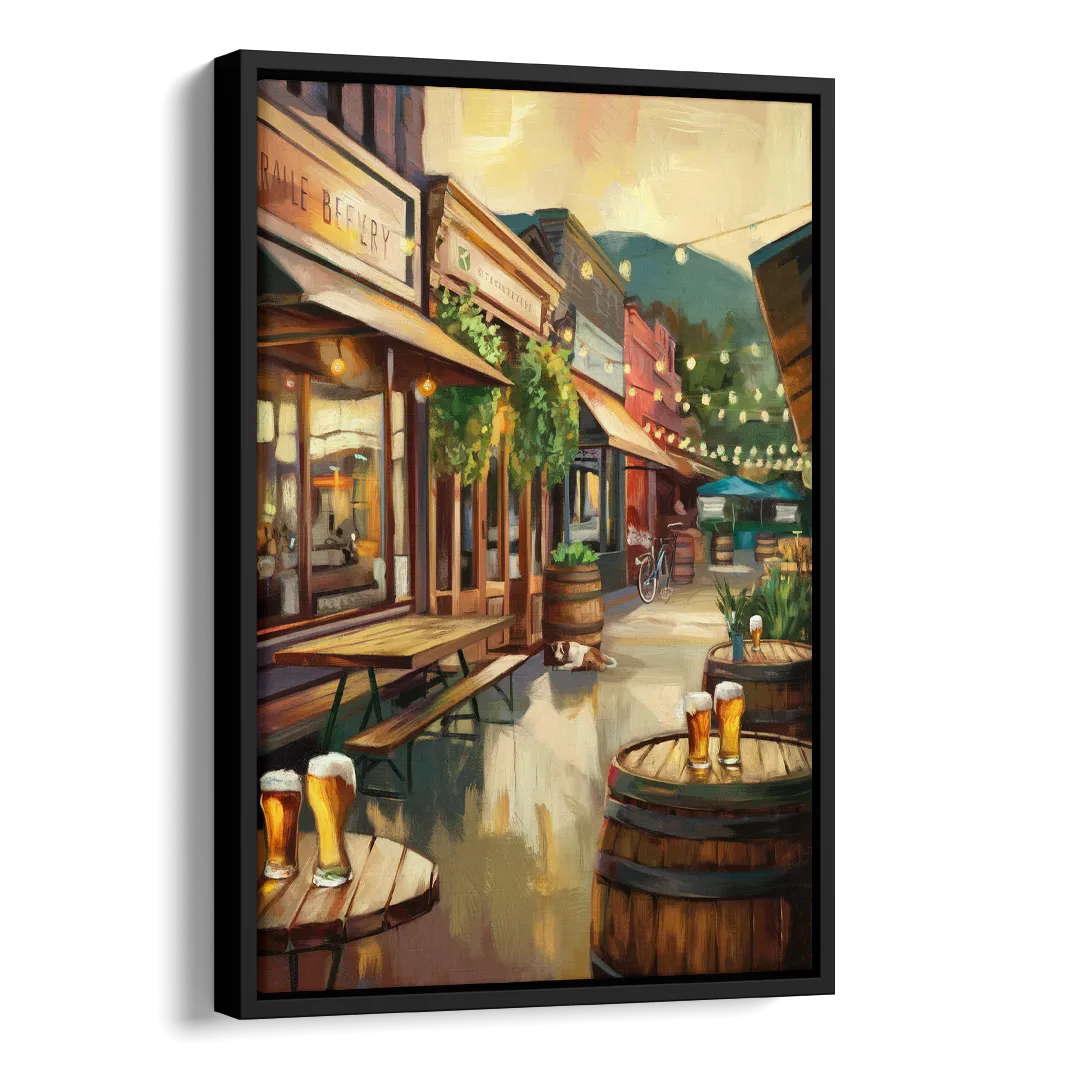 Asheville Local Brewery District Side - Black Canvas Wall Art