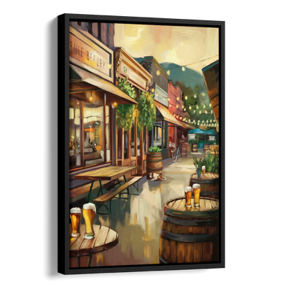 Asheville Local Brewery District Side - Black Canvas Wall Art