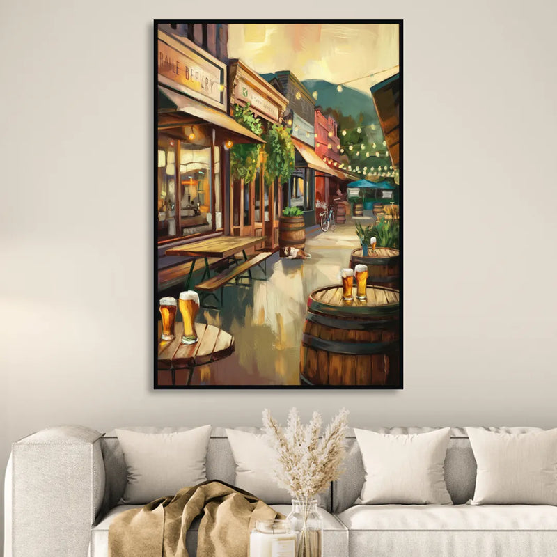 Asheville Local Brewery District Living Room - Black Canvas Wall Art