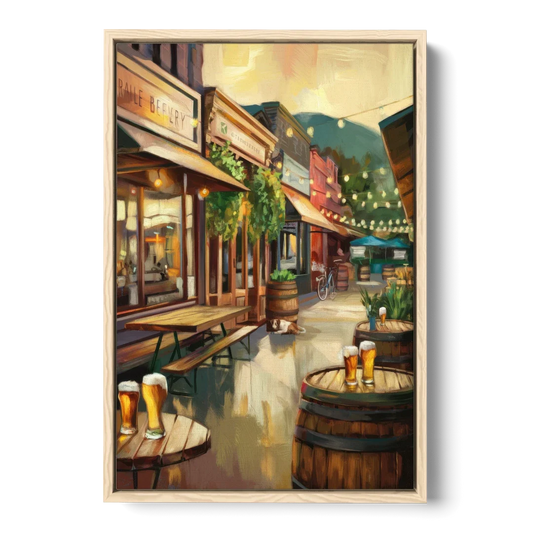 Asheville Local Brewery District - Oak Framed Canvas Wall Art - Front