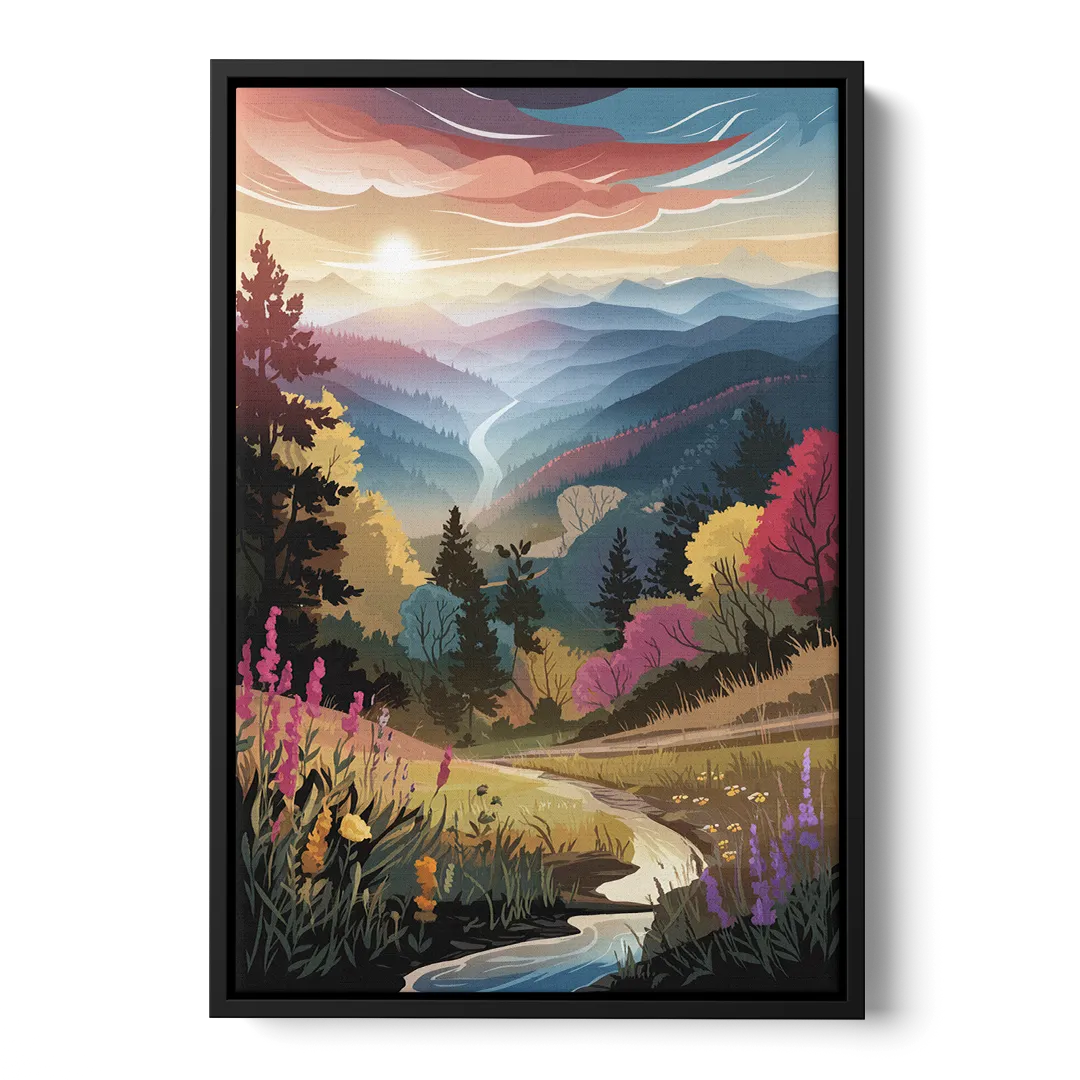 Asheville NC Scenic Overlook Front - Black Canvas Wall Art