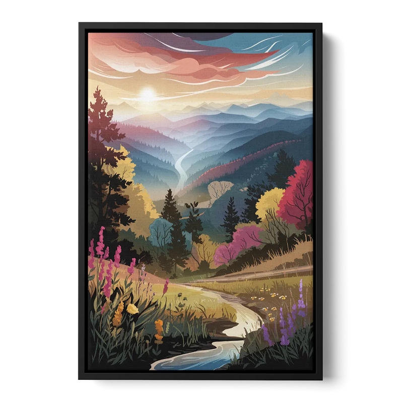Asheville NC Scenic Overlook Front - Black Canvas Wall Art