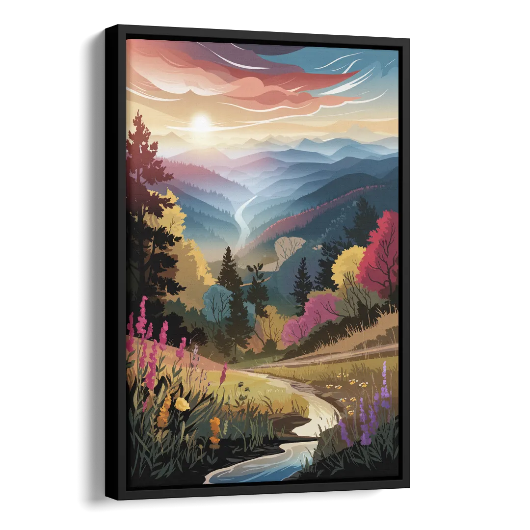 Asheville NC Scenic Overlook Side - Black Canvas Wall Art