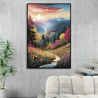 Asheville NC Scenic Overlook Sitting Room - Black Canvas Wall Art