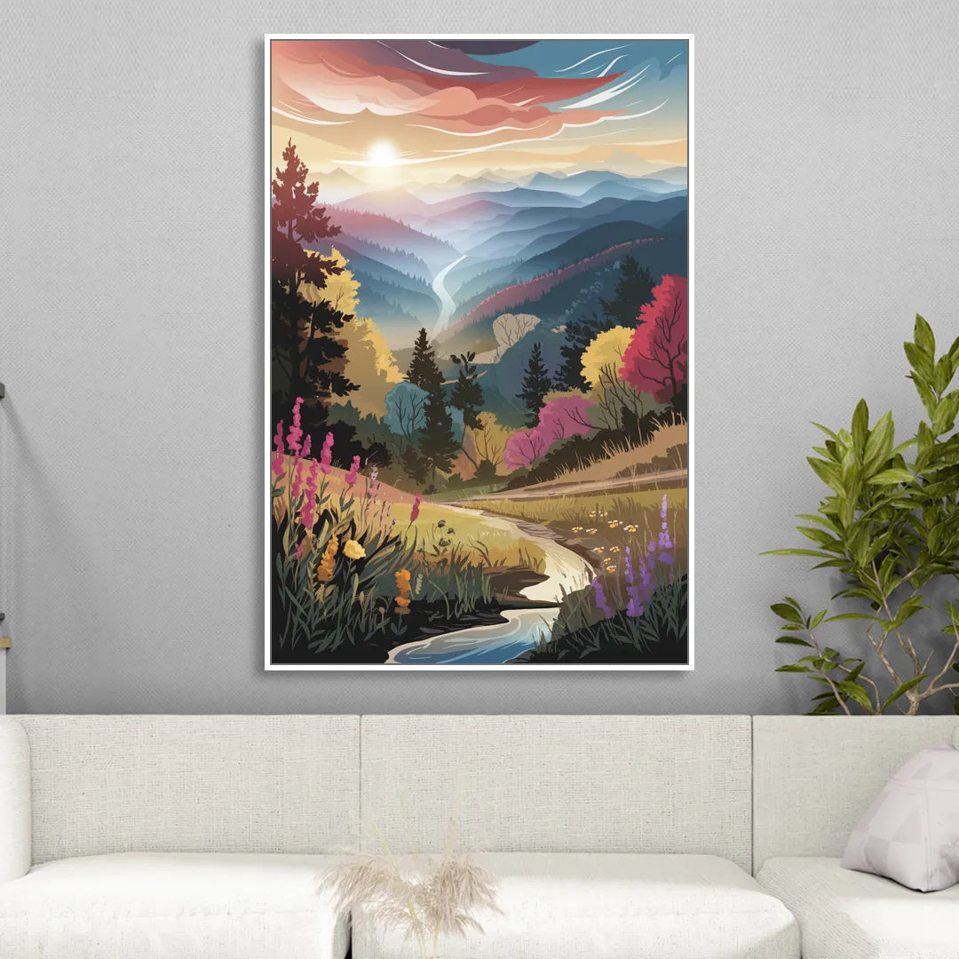 Asheville NC Scenic Overlook Sitting Room - White Canvas Wall Art