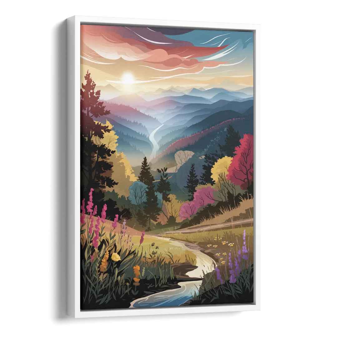 Asheville NC Scenic Overlook Side - White Canvas Wall Art