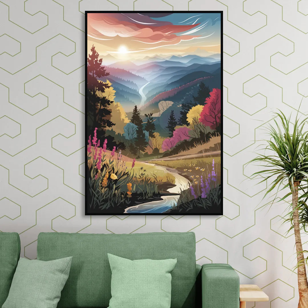 Asheville NC Scenic Overlook Living Room - Black Canvas Wall Art