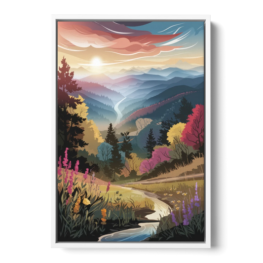 Asheville NC Scenic Overlook - White Framed Canvas Wall Art - Front