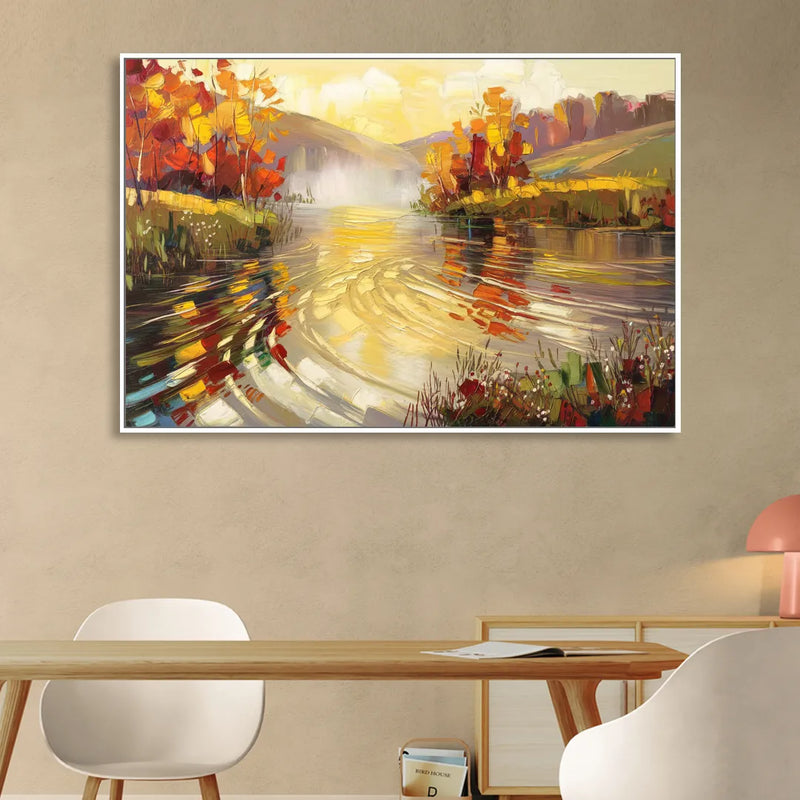 Asheville Riverfront Serenity Living Room - White Canvas Wall Art