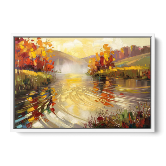 Asheville Riverfront Serenity - White Framed Canvas Wall Art - Front