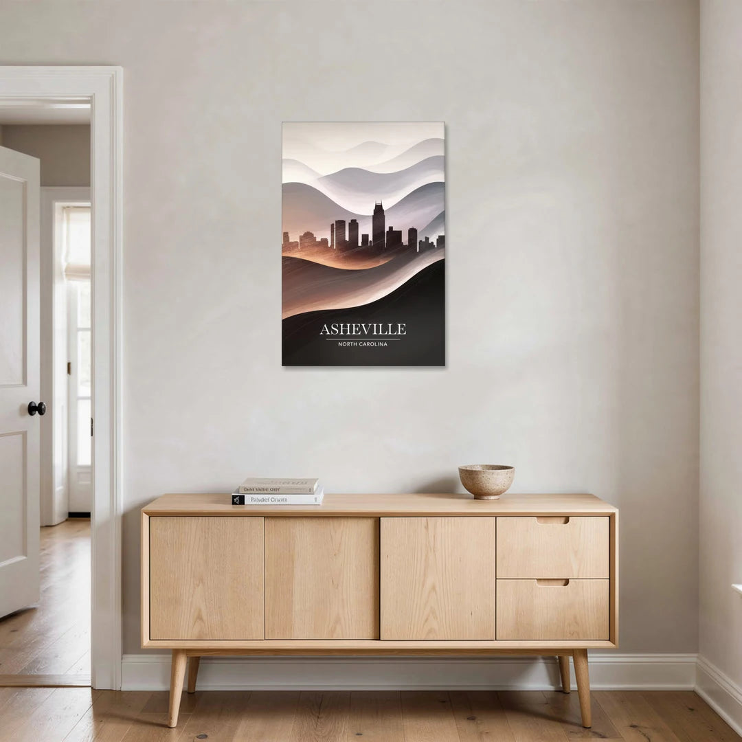 Asheville Skyline and Mountains - Canvas Wall Art - Coffee Table - 24x36