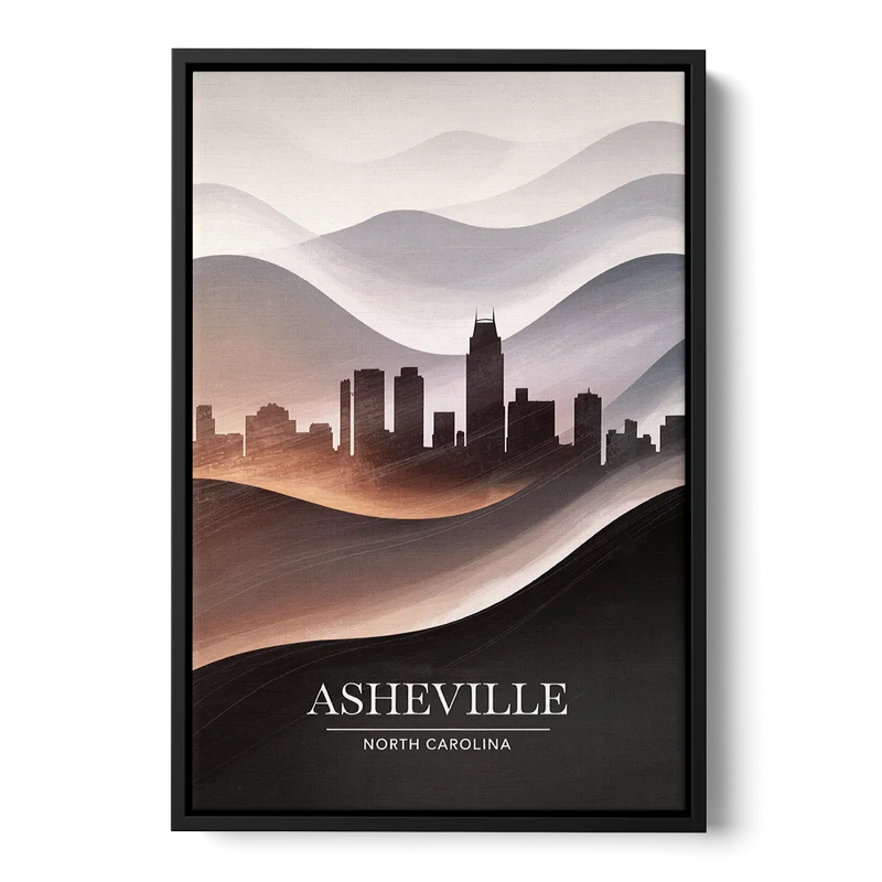 Asheville Skyline and Mountains Front - Black Canvas Wall Art