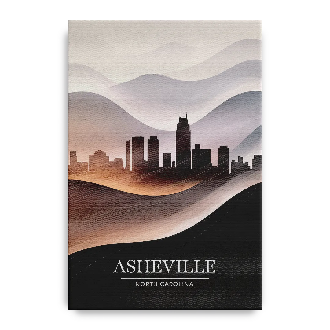 Asheville Skyline and Mountains Front - Canvas Wall Art