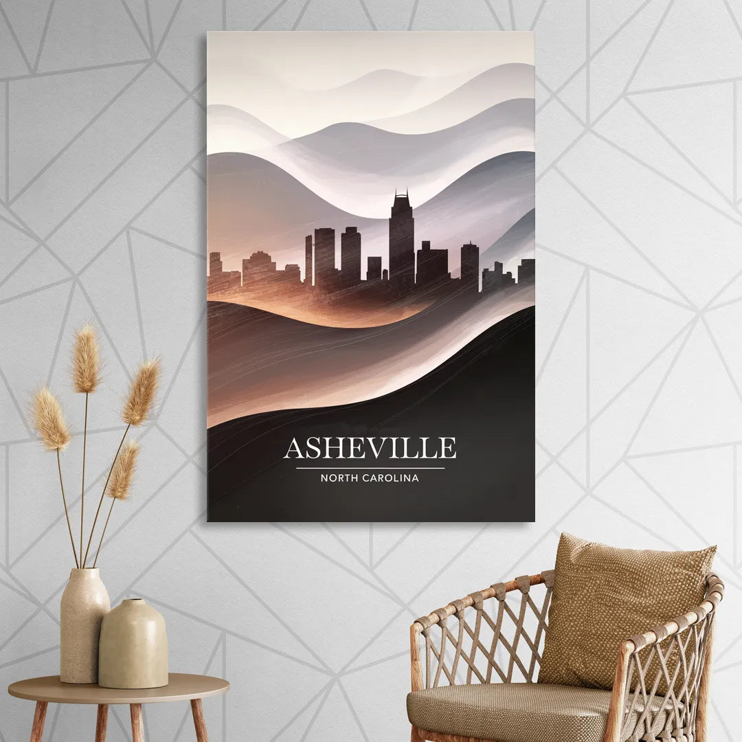 Asheville Skyline and Mountains Sitting Room - Canvas Wall Art