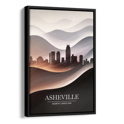 Asheville Skyline and Mountains Side - Black Canvas Wall Art